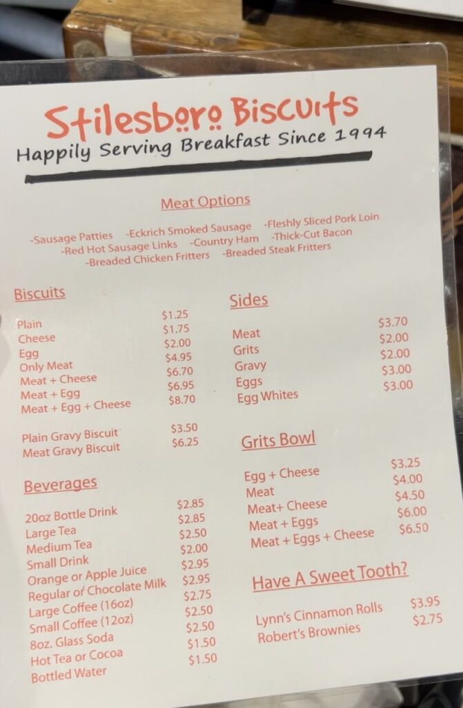 Stilesboro Biscuits Menu 2