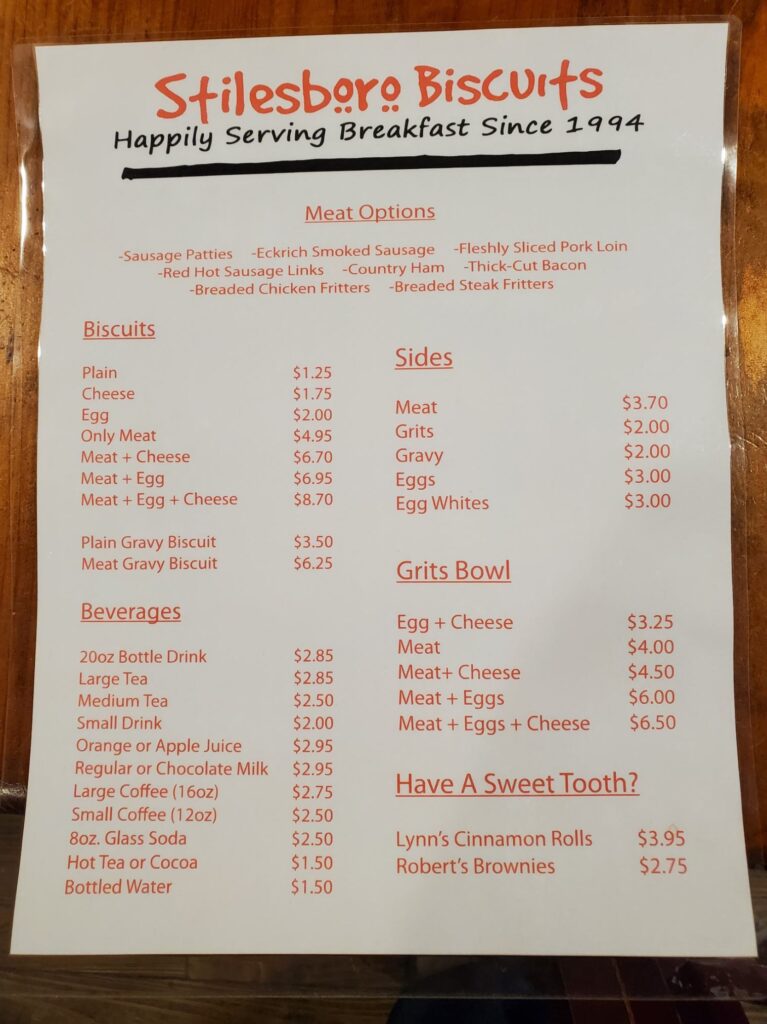 Stilesboro Biscuits Menu 3